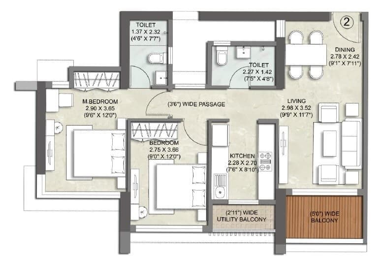 FLOOR PLAN — 2 BHK (TYPE 3)